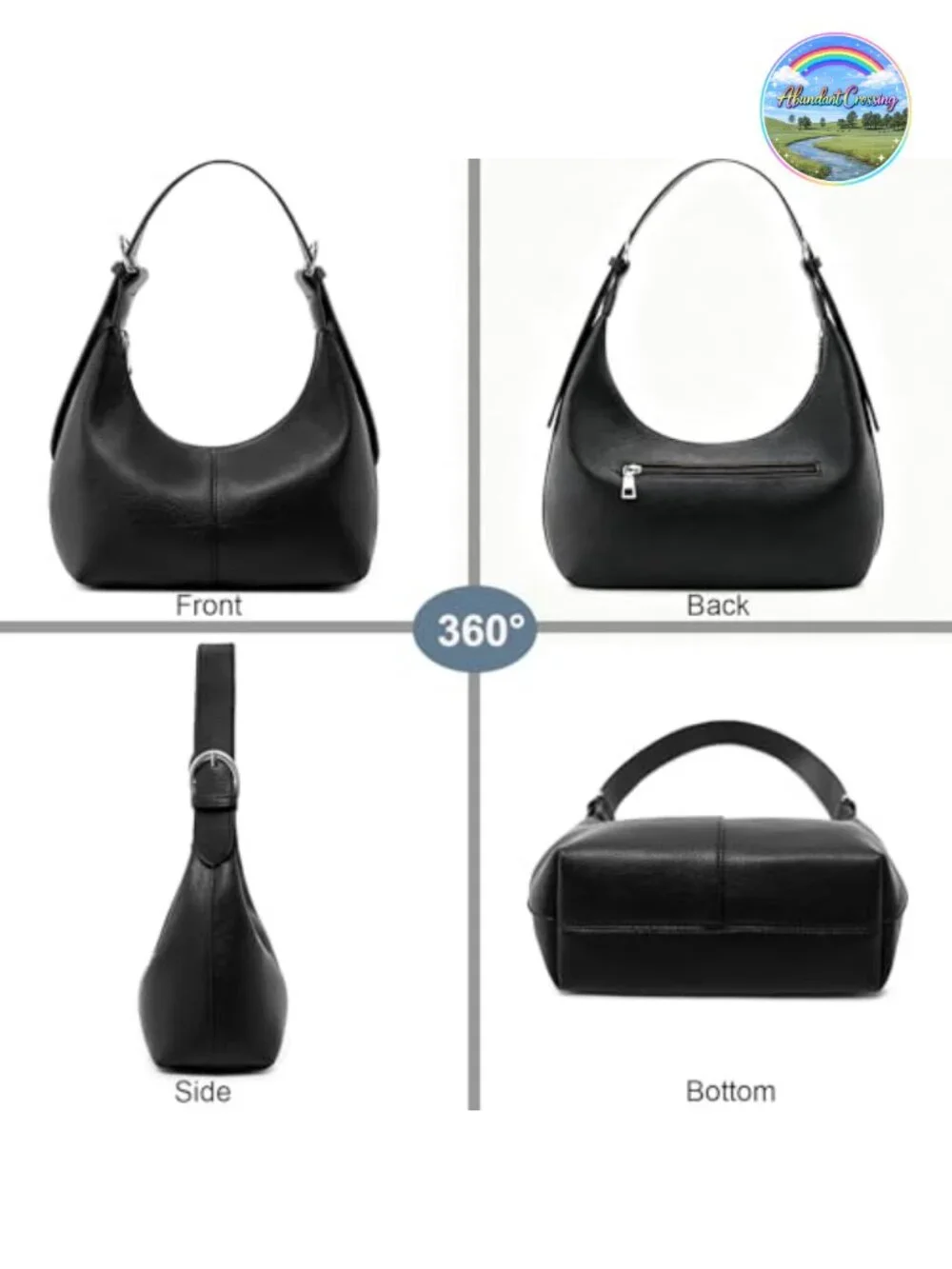 Vegan Leather Hobo Handbag Crossbody Purse with 2 Adjustable Straps, Crescent